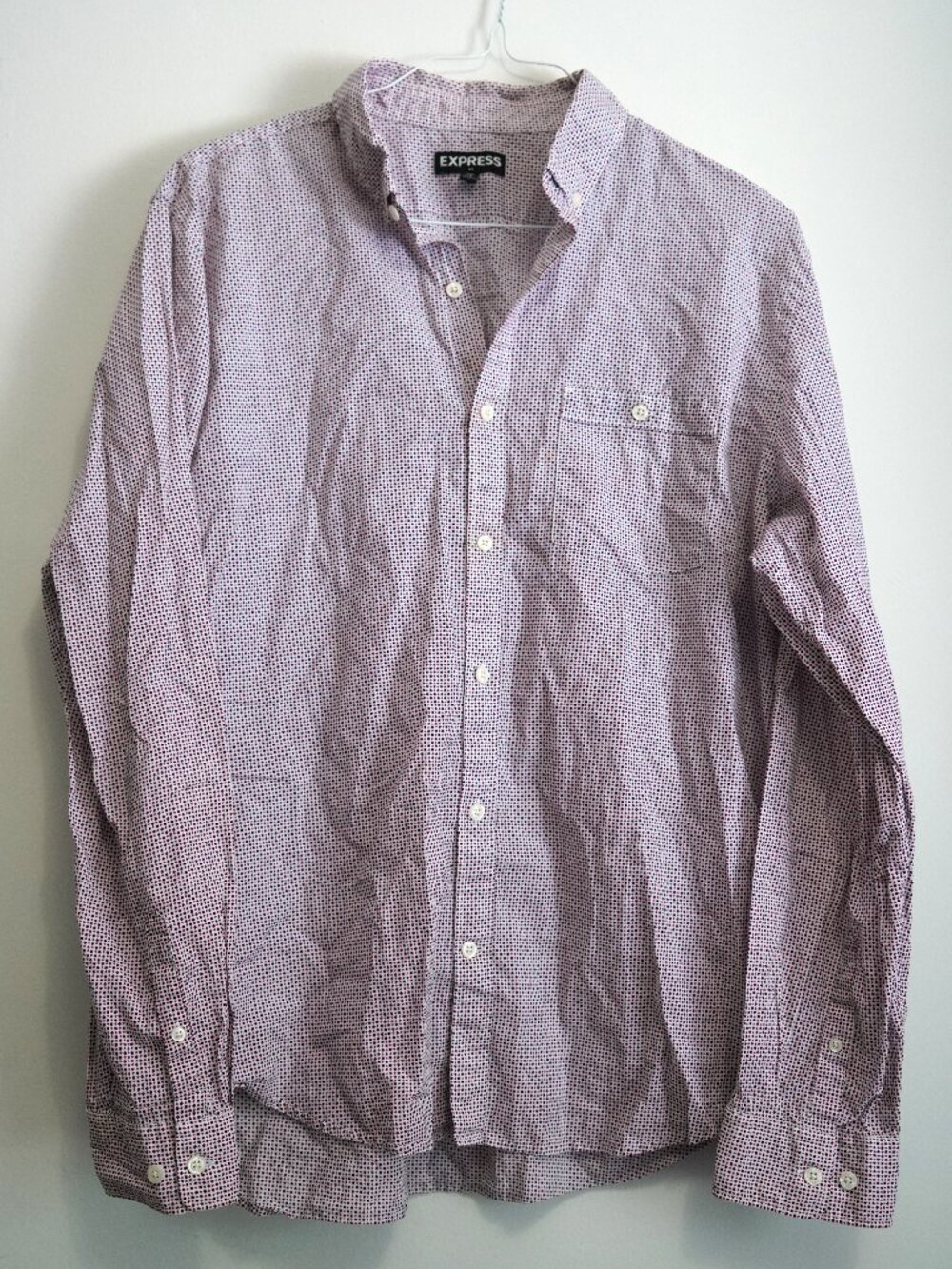 Express Button Down Dress Shirt-Mens XL-Red/Blue/White Print-100% Cotton